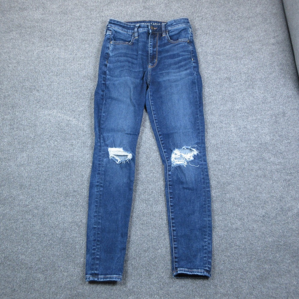 American Eagle Jeggings Super Hi Rise Womens 6 Short Blue Distressed Denim Jeans